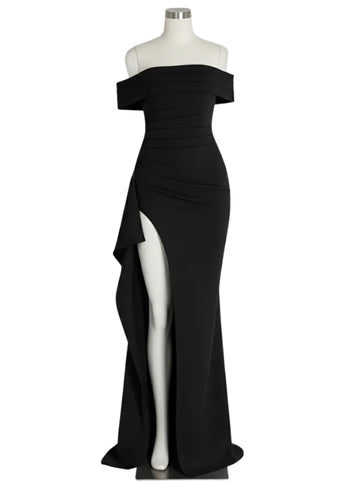 GraceFemme Midi – Premium Linen Off-Shoulder Dress