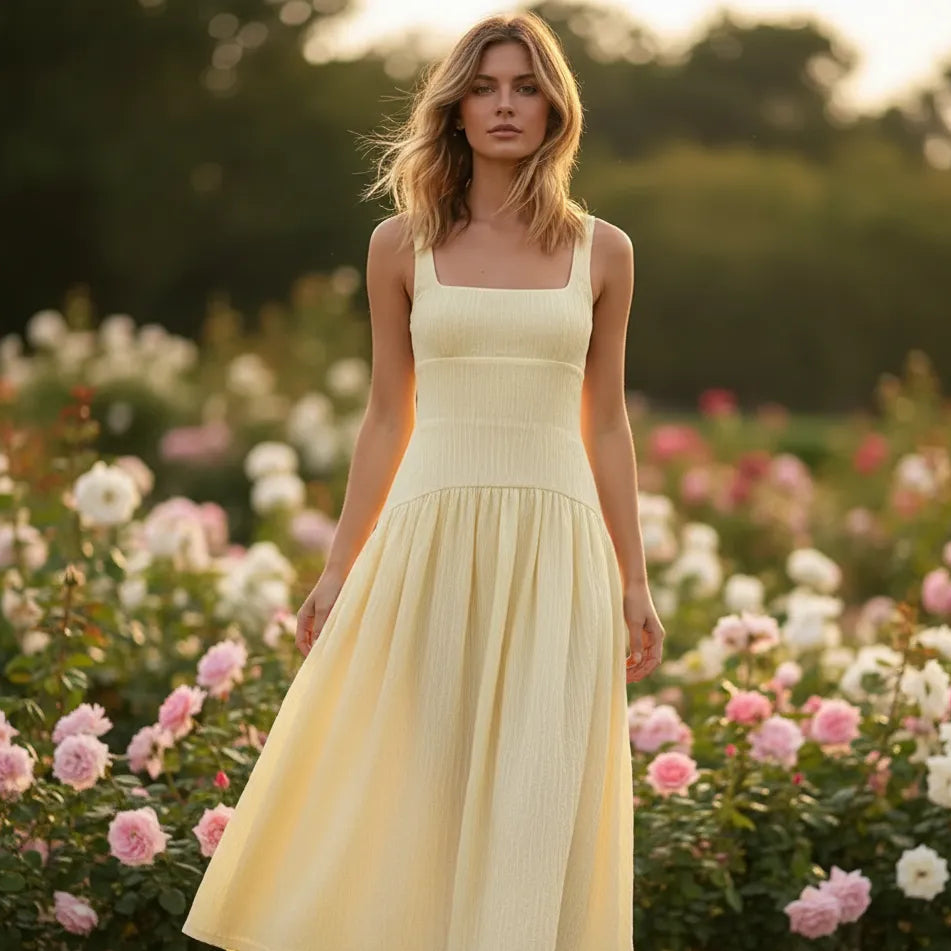 Vintage Midi Dress with Thin Straps – Urban Elegance