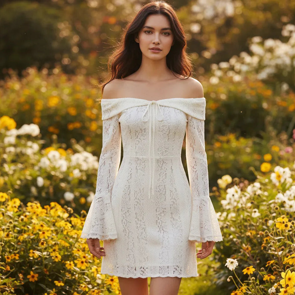 Elise Off-Shoulder Lace Mini Dress