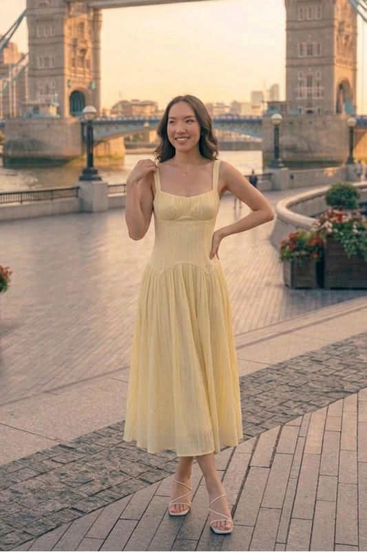 Vintage Midi Dress with Thin Straps – Urban Elegance